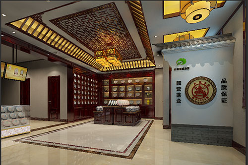 章贡古朴典雅的中式茶叶店大堂设计效果图
